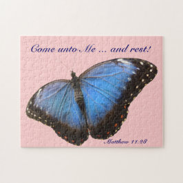 Exotische blauwe vlinder legpuzzel