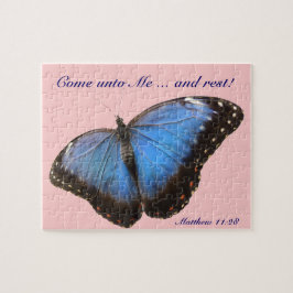 Exotische blauwe vlinder legpuzzel