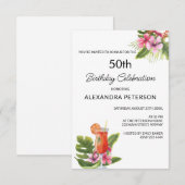 Exotische Bloem & Cocktail Verjaardag Kaart (Voorkant / Achterkant)