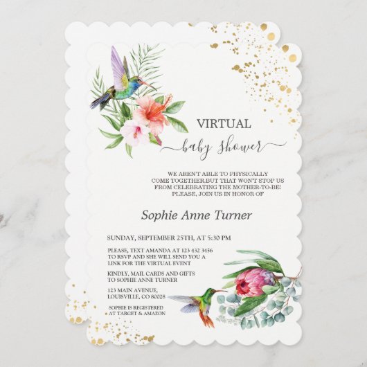 Exotische Bloem Kolibrie Virtuele Baby Shower Kaart (Voorkant / Achterkant)