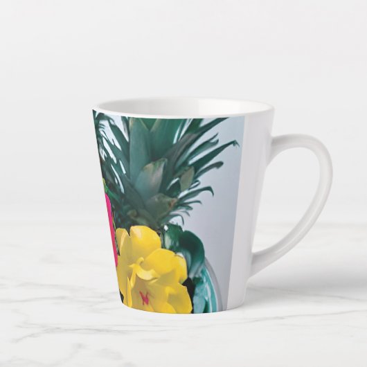 Exotische Bloem met Echte Ananas accent Latte Mok (Rechts)