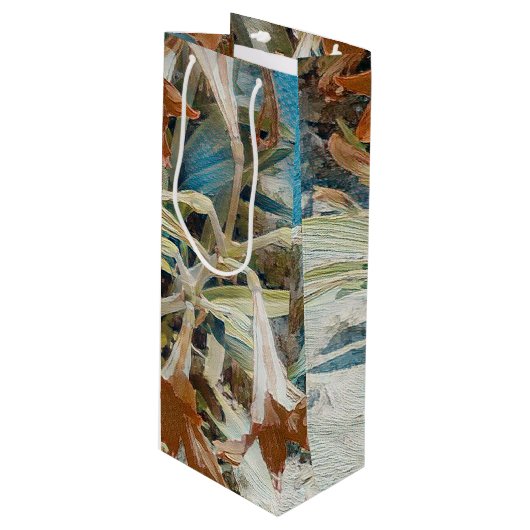 exotische bloem wijn cadeautas (Voorkant Gekanteld)