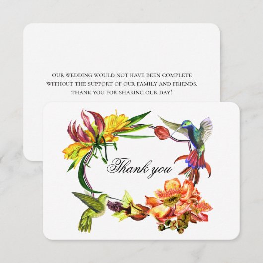 Exotische bloemen bedankt. kolibrie bruiloft bedankkaart (Voorkant / Achterkant)
