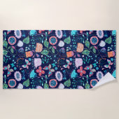 Exotische  bloemen en vlinderbloempatroon strandlaken (Voorkant)