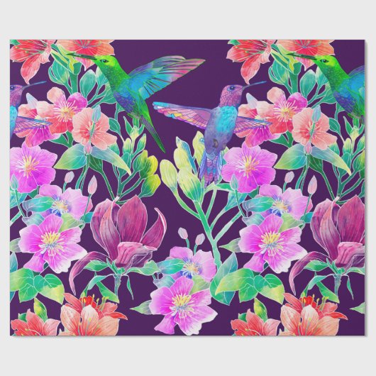 Exotische bloemen en vogels cadeaupapier (Vlak)