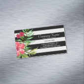 Exotische bloemen en witte en zwarte strepen visitekaartje magneet (Voorbeeld)