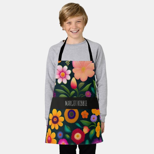 Exotische bloemen kleurrijk patroon schort (Gedragen)