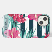 Exotische Bloemen Monogram gestreept iPhone Hoesje (Achterkant horizontaal)