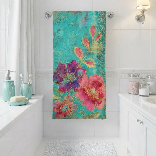 Exotische bloemen ontwerp badhanddoek