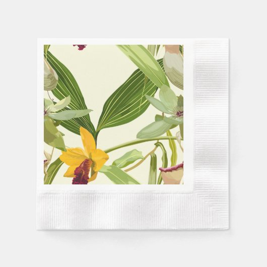 Exotische bloemen patroon. Gele orchidee en palmen Servet (Voorkant)