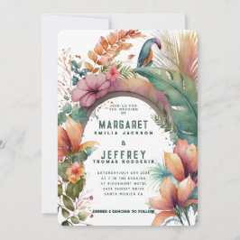 Exotische bloemen trekken Tropische zomerbruiloft Kaart