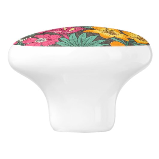 Exotische bloemen, tropisch Oerwoud, Morris Floral Keramische Knop (Zijkant)