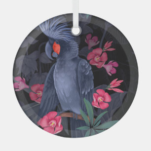 Exotische bloemenzwarte papegaai: tropische Natuur Glas Ornament