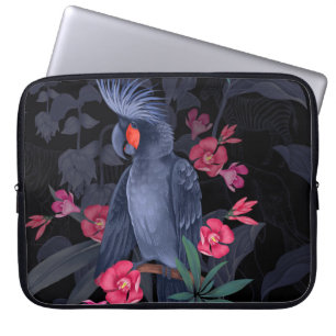 Exotische bloemenzwarte papegaai: tropische Natuur Laptop Sleeve
