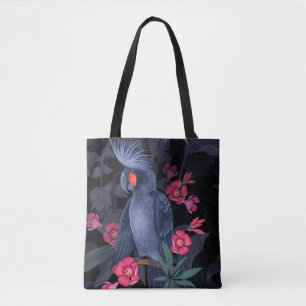 Exotische bloemenzwarte papegaai: tropische Natuur Tote Bag