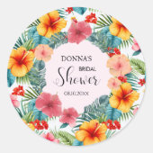 Exotische bloemige Hawaïaanse bruidsdouche Ronde Sticker (Voorkant)