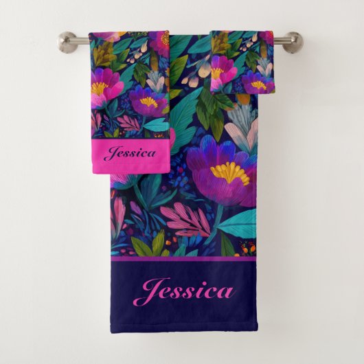 Exotische bloesems Bold Botanische Chic Naam Bad Handdoek (Insitu)