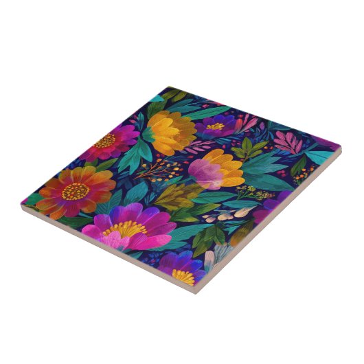 Exotische bloesems Bold & Elegant Chic Bloemen Tegeltje (Zijkant)