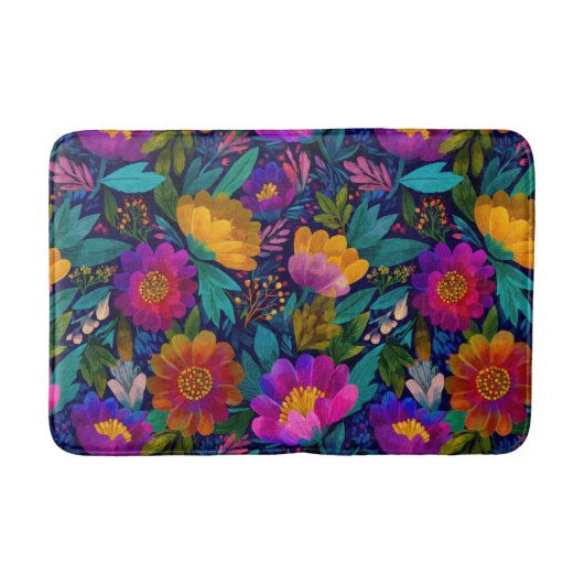 Exotische bloesems Kleurrijk Botanisch Patroon Badmat (Voorkant)