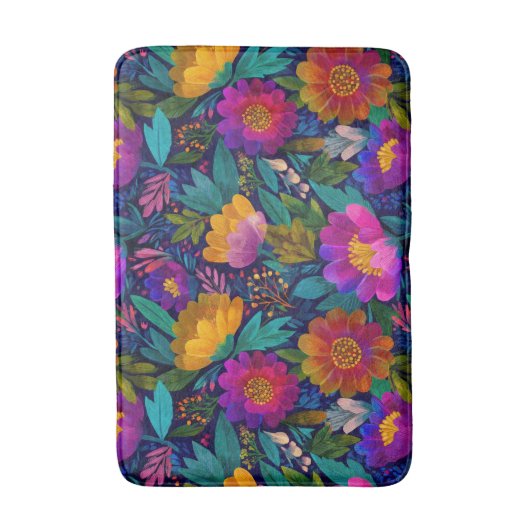 Exotische bloesems Kleurrijk Botanisch Patroon Badmat (Voorkant Verticaal)