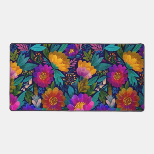 Exotische bloesems Kleurrijk Botanisch Patroon Bureaumat (Voorkant)