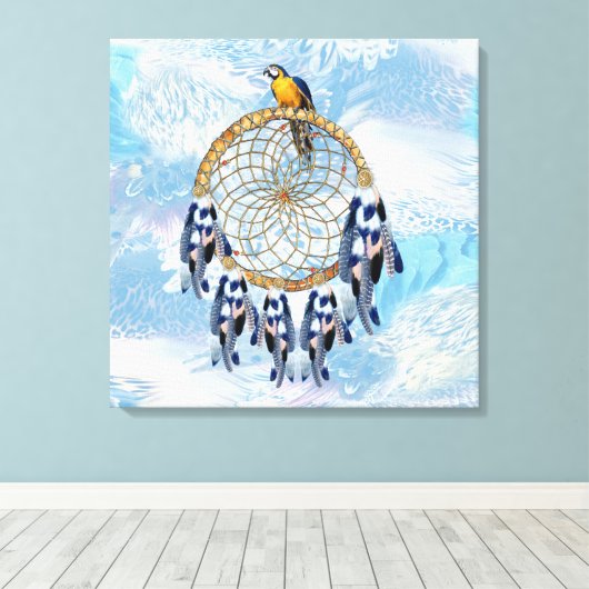 Exotische Blue Dream Catcher Decor Canvas Afdruk (Insitu (Houten vloer))