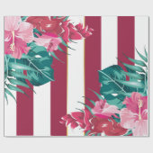 Exotische bogundy Floral gestript Cadeaupapier (Vlak)