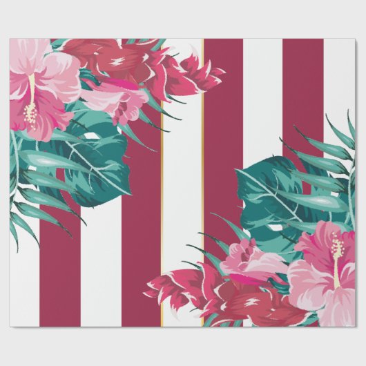 Exotische bogundy Floral gestript Cadeaupapier (Vlak)