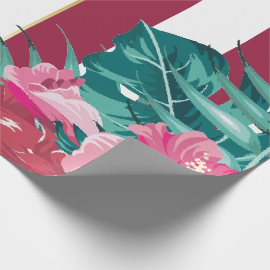 Exotische bogundy Floral gestript Cadeaupapier (Hoek)
