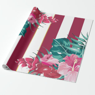 Exotische bogundy Floral gestript Cadeaupapier