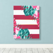 Exotische bogundy Floral gestript Canvas Afdruk (Insitu (Houten vloer))