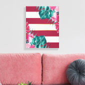 Exotische bogundy Floral gestript Canvas Afdruk (Insitu (Woonkamer))