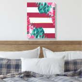 Exotische bogundy Floral gestript Canvas Afdruk (Insitu (Slaapkamer))