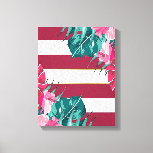 Exotische bogundy Floral gestript Canvas Afdruk (Voorkant)