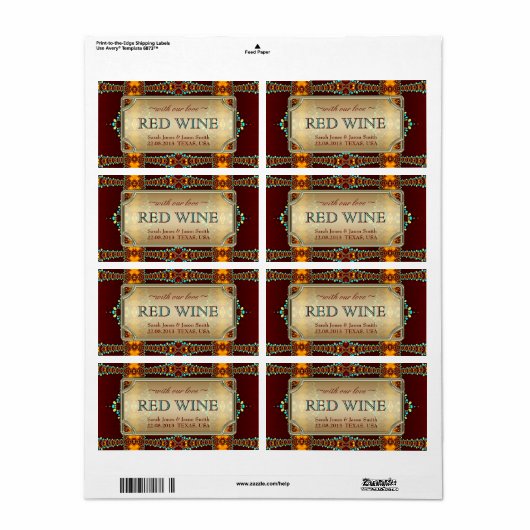 Exotische Boheemse Oostelijke Bruiloft Wijn Labels (Full Sheet)