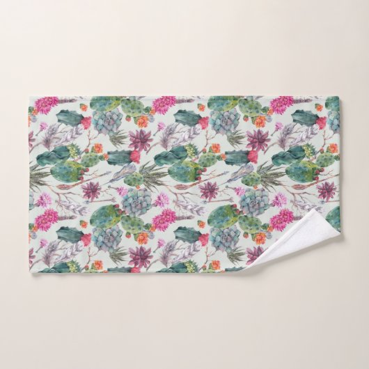 Exotische Boho Waterverf Cactus & Succulent Patroo Bad Handdoek (Handdoek)