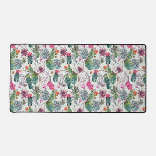 Exotische Boho Waterverf Cactus & Succulent Patroo Bureaumat (Voorkant)