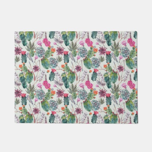Exotische Boho Waterverf Cactus & Succulent Patroo Deurmat (Voorkant)
