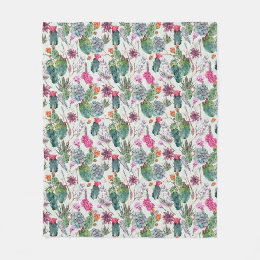 Exotische Boho Waterverf Cactus & Succulent Patroo Fleece Deken (Voorkant)