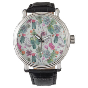 Exotische Boho Waterverf Cactus & Succulent Patroo Horloge