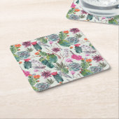 Exotische Boho Waterverf Cactus & Succulent Patroo Kartonnen Onderzetters (Schuin)