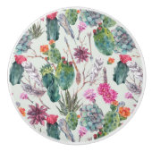 Exotische Boho Waterverf Cactus & Succulent Patroo Keramische Knop (Voorkant)