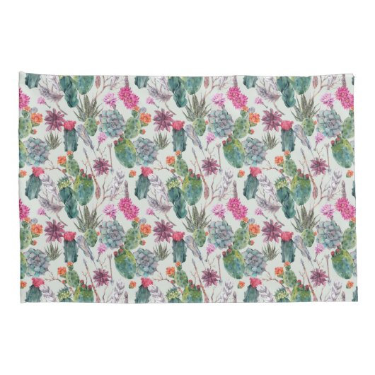 Exotische Boho Waterverf Cactus & Succulent Patroo Kussensloop (Achterkant-Rechts)