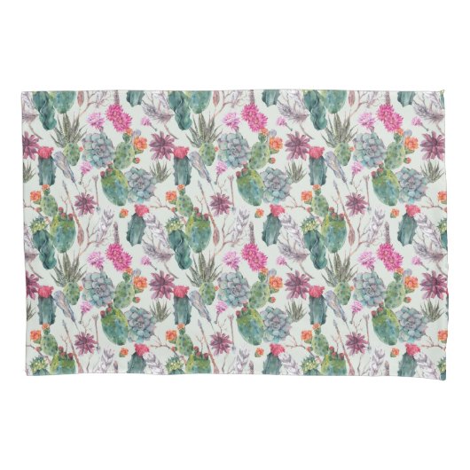 Exotische Boho Waterverf Cactus & Succulent Patroo Kussensloop (Voorkant-Links)