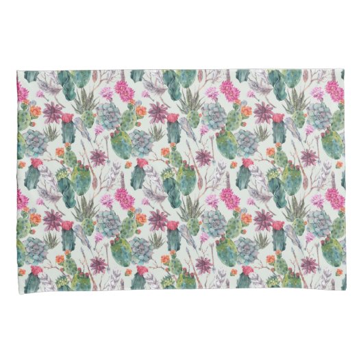 Exotische Boho Waterverf Cactus & Succulent Patroo Kussensloop (Voorkant-Rechts)