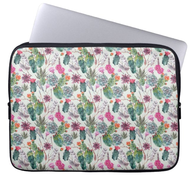 Exotische Boho Waterverf Cactus & Succulent Patroo Laptop Sleeve (Voorkant)