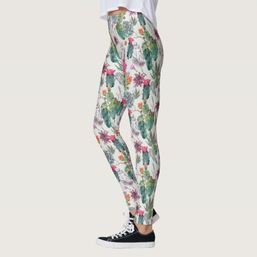 Exotische Boho Waterverf Cactus & Succulent Patroo Leggings (Links)