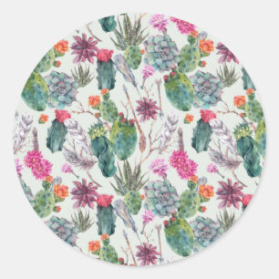 Exotische Boho Waterverf Cactus & Succulent Patroo Ronde Sticker