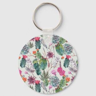 Exotische Boho Waterverf Cactus & Succulent Patroo Sleutelhanger