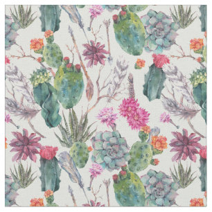 Exotische Boho Waterverf Cactus & Succulent Patroo Stof